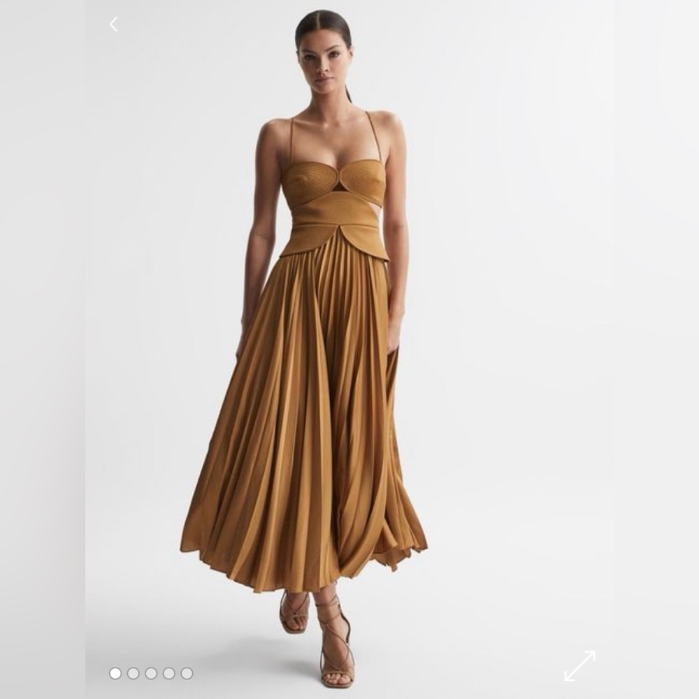 Reiss Gold US 6 pleated maxi dress perfect for weddings,date/dinner events. - Picture 1 of 7